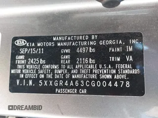 2012 Kia Optima SX with VIN 5XXGR4A63CG004478, listed as a IAAI auction lot 40039813 with 151,248 mi miles and . Bid and sale history available at carsss.com. Image 9.