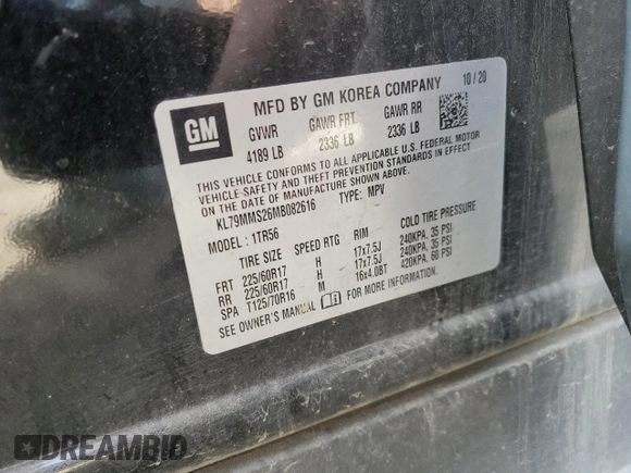 2021 Chevrolet TrailBlazer LS with VIN KL79MMS26MB082616, listed as a Copart auction lot 52893395 with 47,175 mi miles and Salvage Title. Bid and sale history available at carsss.com. Image 13.
