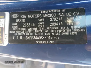 2019 Kia Forte S with VIN 3KPF34AD8KE017035, listed as a Copart auction lot 52567645 with 91,604 mi miles and Clean Title. Bid and sale history available at carsss.com. Image 12.