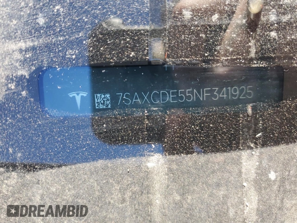 2022 Tesla Model X with VIN 7SAXCDE55NF341925, listed as a Copart auction lot 47607595 with Not Provided miles and Salvage Title. Bid and sale history available at DreamBid. Image 14.