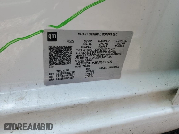 2024 GMC Sierra 3500HD Pro z VIN 1GT49SEY2RF143785, wystawiony jako Copart lot #58079414 z przebiegiem 82 402 mil mil oraz Szkoda całkowita • Salvage title. Historia ofert i sprzedaży dostępna na DreamBid. Obrazek 12.