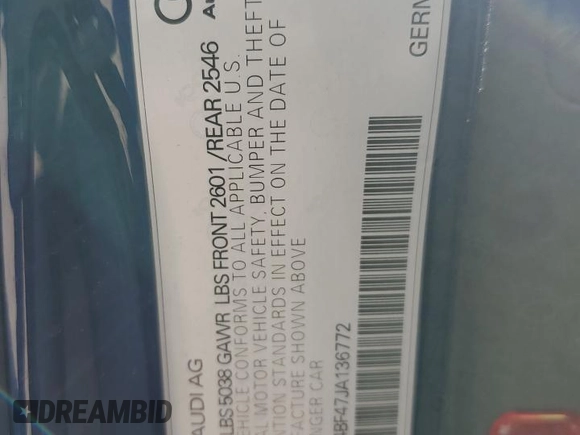 2018 Audi S4 Prestige z VIN WAUC4BF47JA136772, wystawiony jako Copart lot #54249175 z przebiegiem 87 419 mil mil oraz Tytuł czysty. Historia ofert i sprzedaży dostępna na DreamBid. Obrazek 12.