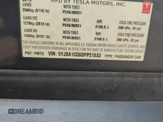 2013 Tesla Model S с VIN 5YJSA1CG6DFP21533, выставлен на аукционе Copart как лот 60850815 с пробегом 24 220 миль миль и На запчасти • Non repairable. История ставок и продаж доступна на DreamBid. Изображение 12.