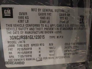 2016 Chevrolet Trax LTZ with VIN 3GNCJRSB1GL123615, listed as a IAAI auction lot 41232062 with 8,500 mi miles. Bid and sale history available at carsss.com. Image 9.