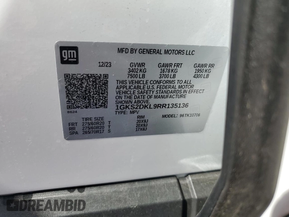 2024 GMC Yukon Denali with VIN 1GKS2DKL9RR135136, listed as a Copart auction lot 50688575 with 4,077 mi miles and Salvage Title. Bid and sale history available at carsss.com. Image 13.