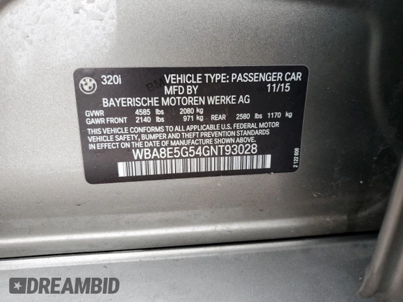 2016 BMW 3 Series 320i xDrive with VIN WBA8E5G54GNT93028, listed as a Copart auction lot 51361525 with 114,548 mi miles and Salvage Title. Bid and sale history available at carsss.com. Image 13.