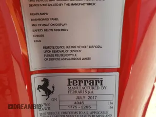 2018 Ferrari 488 z VIN ZFF80AMA1J0229687, wystawiony jako Copart lot #58090934 z przebiegiem Nie podano mil oraz Szkody całkowita. Historia ofert i sprzedaży dostępna na DreamBid. Obrazek 13.