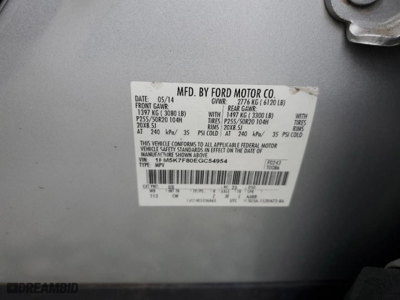 2014 Ford Explorer Limited with VIN 1FM5K7F80EGC54954, listed as a Copart auction lot 49849825 with 145,889 mi miles and Salvage Title. Bid and sale history available at carsss.com. Image 13.