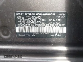 2020 Mitsubishi Outlander ES with VIN JA4AD2A32LZ038644, listed as a IAAI auction lot 42106213 with 61,919 mi miles and . Bid and sale history available at DreamBid. Image 9.