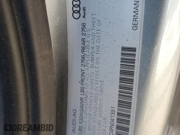 2015 Audi A6 Prestige with VIN WAUHGAFC4FN041391, listed as a Copart auction lot 45207025 with 126,724 mi miles and Salvage title. Bid and sale history available at DreamBid. Image 13.