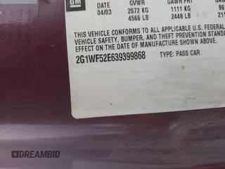 2003 Chevrolet Impala with VIN 2G1WF52E639399868, listed as a IAAI auction lot 42075831 with 155,610 mi miles and . Bid and sale history available at DreamBid. Image 9.