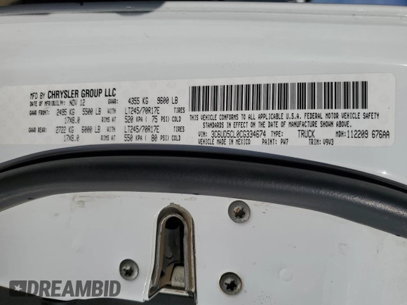 2012 Ram 2500 ST with VIN 3C6UD5CL0CG334674, listed as a Copart auction lot 42575255 with 157,405 mi miles and Salvage Title. Bid and sale history available at carsss.com. Image 12.