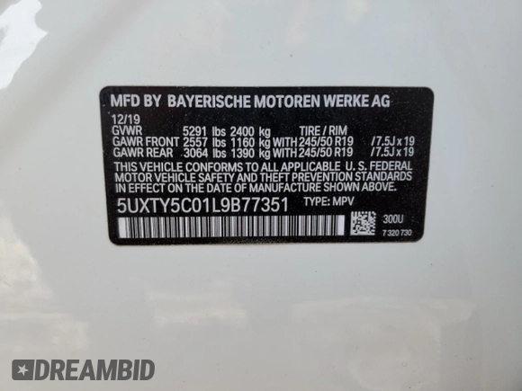 2020 BMW X3 xDrive30i z VIN 5UXTY5C01L9B77351, wystawiony jako Copart lot #50784525 z przebiegiem 58 606 mil mil oraz Szkoda całkowita • Salvage title. Historia ofert i sprzedaży dostępna na DreamBid. Obrazek 15.