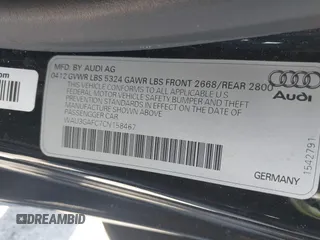 2012 Audi A7 Prestige with VIN WAU3GAFC7CN158467, listed as a IAAI auction lot 42583561 with 180,940 mi miles and . Bid and sale history available at DreamBid. Image 8.