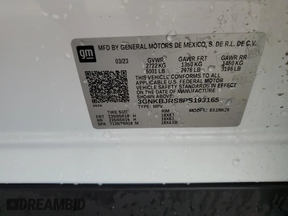 2023 Chevrolet Blazer LT с VIN 3GNKBJRS8PS193165, выставлен на аукционе Copart как лот 53082375 с пробегом 49 011 миль миль и Чистый • Clean title. История ставок и продаж доступна на DreamBid. Изображение 13.