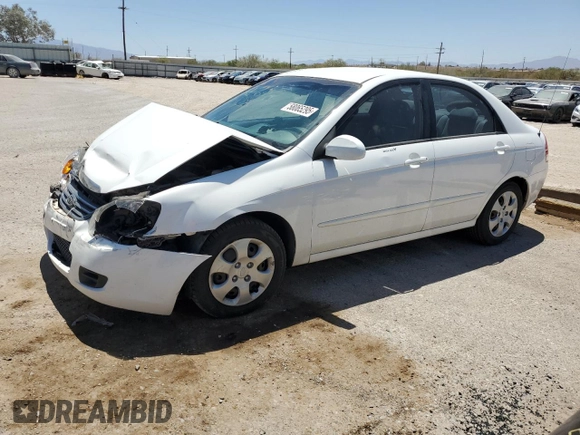 2008 Kia Spectra EX z VIN KNAFE121685506287, wystawiony jako Copart lot #58065295 z przebiegiem 181 686 mil mil oraz Szkoda całkowita • Salvage title. Historia ofert i sprzedaży dostępna na DreamBid. Obrazek 1.