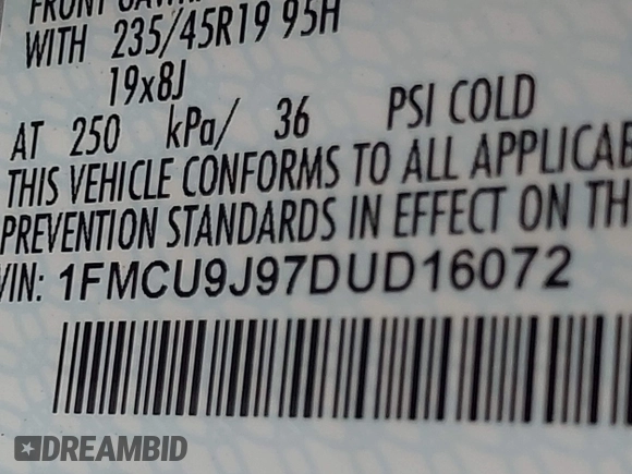 2013 Ford Escape Titanium with VIN 1FMCU9J97DUD16072, listed as a IAAI auction lot 42445993 with 111,255 mi miles and . Bid and sale history available at DreamBid. Image 9.