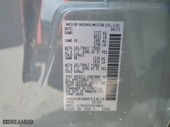 2023 Nissan Frontier PRO-4X with VIN 1N6ED1EK5PN651824, listed as a Copart auction lot 50928645 with 11,319 mi miles and Non Repairable. Bid and sale history available at carsss.com. Image 13.