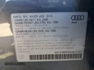 2013 Audi Q5 with VIN WA1C8BFPXDA022992, listed as a Copart auction lot 77080484 with 116,451 mi miles and Salvage title. Bid and sale history available at DreamBid. Image 13.