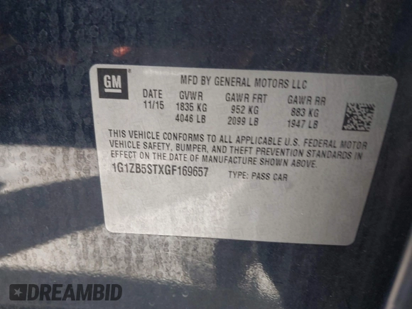 2016 Chevrolet Malibu LS with VIN 1G1ZB5STXGF169657, listed as a IAAI auction lot 42067389 with Not Provided miles and . Bid and sale history available at carsss.com. Image 9.