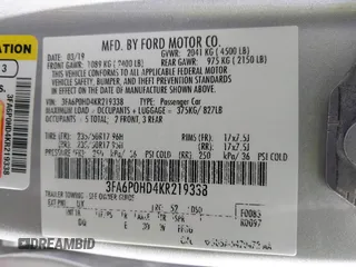 2019 Ford Fusion SE with VIN 3FA6P0HD4KR219338, listed as a IAAI auction lot 41856817 with 82,385 mi miles and . Bid and sale history available at carsss.com. Image 9.