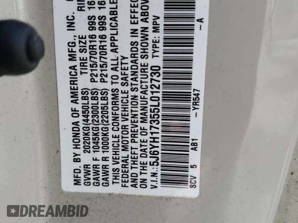2005 Honda Element LX with VIN 5J6YH17355L012730, listed as a Copart auction lot 43391835 with 40,626 mi miles and Salvage Title. Bid and sale history available at DreamBid. Image 13.