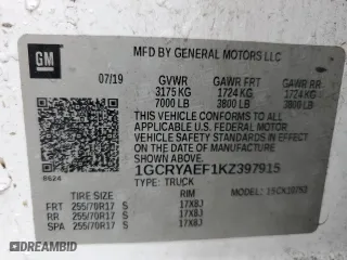2019 Chevrolet Silverado 1500 Work Truck with VIN 1GCRYAEF1KZ397915, listed as a Copart auction lot 81168714 with 140,713 mi miles and Salvage Title. Bid and sale history available at carsss.com. Image 13.
