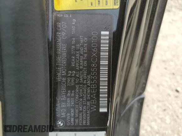 2008 BMW 6 Series 650i with VIN WBAEB53558CX60100, listed as a Copart auction lot 62189194 with 171,562 mi miles and Non Repairable. Bid and sale history available at carsss.com. Image 12.