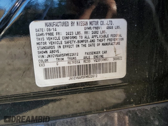 2015 Infiniti Q40 with VIN JN1CV6AR5FM522612, listed as a Copart auction lot 76236824 with 134,428 mi miles and Salvage Title. Bid and sale history available at DreamBid. Image 12.