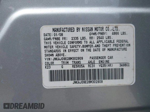 2008 Infiniti EX Journey z VIN JNKAJ09E28M302909, wystawiony jako IAAI lot #42361759 z przebiegiem 166 432 mil mil oraz . Historia ofert i sprzedaży dostępna na DreamBid. Obrazek 9.