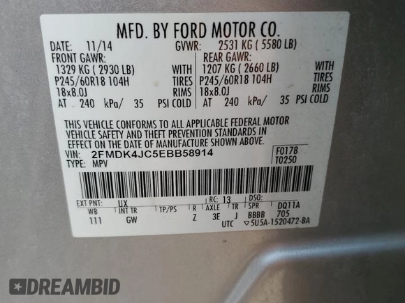 2014 Ford Edge SEL z VIN 2FMDK4JC5EBB58914, wystawiony jako Copart lot #58788645 z przebiegiem 252 695 mil mil oraz Szkoda całkowita • Salvage title. Historia ofert i sprzedaży dostępna na DreamBid. Obrazek 13.