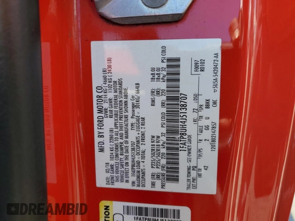 2018 Ford Mustang EcoBoost Premium with VIN 1FATP8UH4J5138707, listed as a Copart auction lot 52499475 with 92,254 mi miles and Salvage title. Bid and sale history available at DreamBid. Image 12.