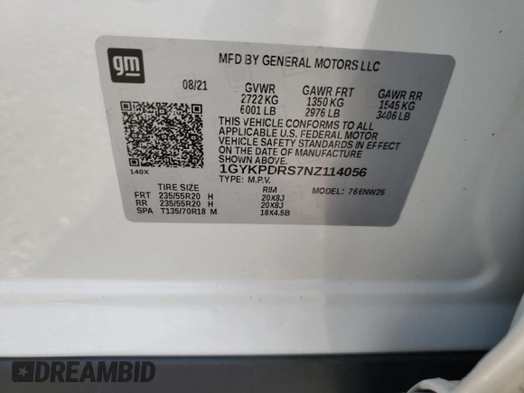 2022 Cadillac XT6 Premium Luxury with VIN 1GYKPDRS7NZ114056, listed as a Copart auction lot 66507104 with 21,989 mi miles and Clean Title. Bid and sale history available at carsss.com. Image 15.