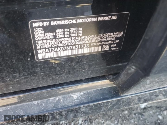 2022 BMW 2 Series 228i xDrive z VIN WBA73AK07N7K51733, wystawiony jako Copart lot #44330965 z przebiegiem 34 068 mil mil oraz Szkoda całkowita • Salvage title. Historia ofert i sprzedaży dostępna na DreamBid. Obrazek 12.