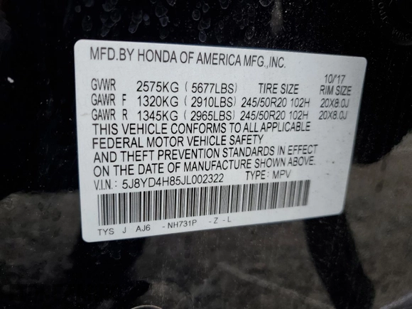 2018 Acura MDX Advance with VIN 5J8YD4H85JL002322, listed as a Copart auction lot 50735935 with 78,538 mi miles and Salvage Title. Bid and sale history available at carsss.com. Image 13.