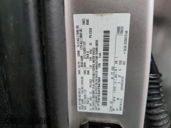 2019 Ford F-150 XL with VIN 1FTEW1E4XKFB47609, listed as a Copart auction lot 46127305 with 134,232 mi miles and Salvage Title. Bid and sale history available at carsss.com. Image 12.