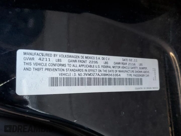 2011 Volkswagen Jetta SE z VIN 3VWDZ7AJ0BM361054, wystawiony jako Copart lot #56071815 z przebiegiem 164 406 mil mil oraz Szkoda całkowita • Salvage title. Historia ofert i sprzedaży dostępna na DreamBid. Obrazek 12.