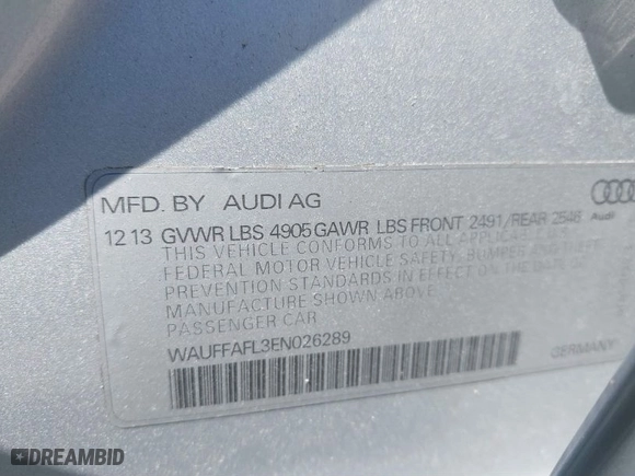 2014 Audi A4 Premium Plus with VIN WAUFFAFL3EN026289, listed as a IAAI auction lot 41755066 with 134,588 mi miles. Bid and sale history available at carsss.com. Image 9.