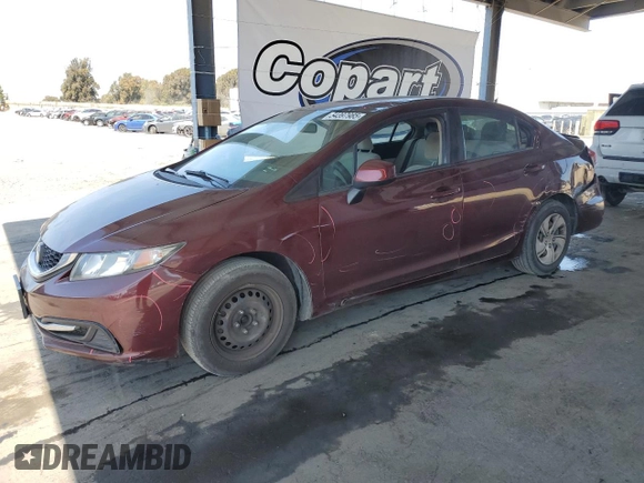 2013 Honda Civic LX with VIN 19XFB2F5XDE289467, listed as a Copart auction lot 54397985 with 201,369 mi miles and Salvage Title. Bid and sale history available at DreamBid. Image 1.