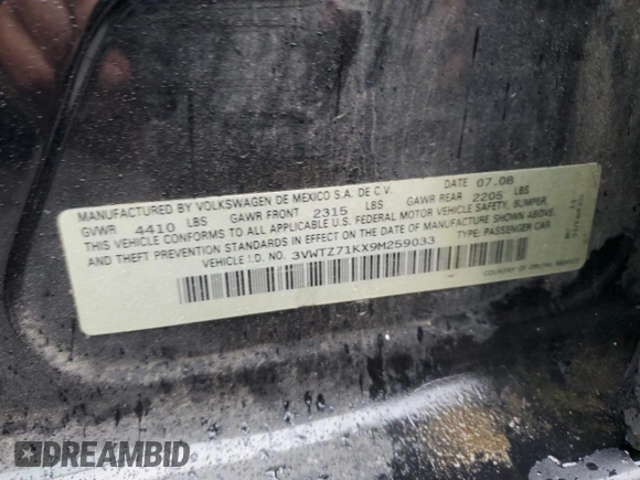2009 Volkswagen Jetta с VIN 3VWTZ71KX9M259033, выставлен на аукционе Copart как лот 78923104 с пробегом 181 339 миль миль и Списание • Salvage title. История ставок и продаж доступна на DreamBid. Изображение 12.