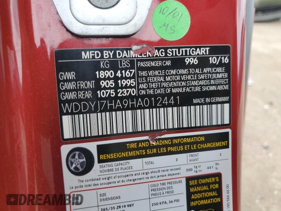 2017 Mercedes-Benz AMG GT AMG GT z VIN WDDYJ7HA9HA012441, wystawiony jako Copart lot #61954654 z przebiegiem 30 593 mil mil oraz Szkody całkowita. Historia ofert i sprzedaży dostępna na DreamBid. Obrazek 14.