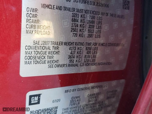 2020 GMC Sierra 1500 Denali with VIN 1GTU9FED3LZ324906, listed as a Copart auction lot 72769324 with 0 mi miles and Salvage Title. Bid and sale history available at carsss.com. Image 12.