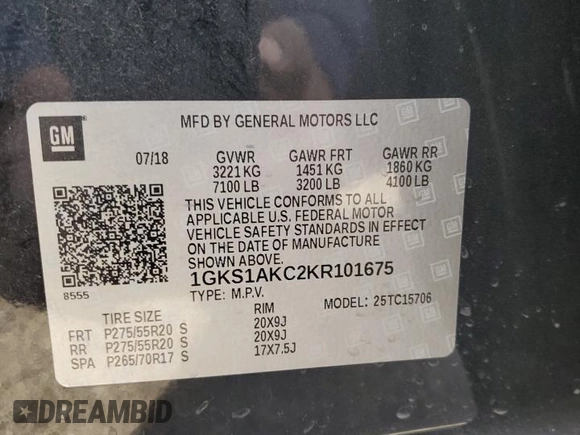 2019 GMC Yukon SLE with VIN 1GKS1AKC2KR101675, listed as a Copart auction lot 87256804 with 144,572 mi miles and Salvage Title. Bid and sale history available at carsss.com. Image 13.
