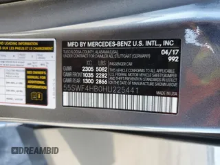 2017 Mercedes-Benz C 350e with VIN 55SWF4HB0HU225441, listed as a Copart auction lot 41779345 with 91,695 mi miles and Salvage Title. Bid and sale history available at DreamBid. Image 12.