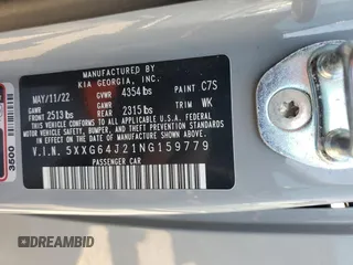 2022 Kia K5 GT-Line z VIN 5XXG64J21NG159779, wystawiony jako Copart lot #51982075 z przebiegiem 45 264 mil mil oraz Szkoda całkowita • Salvage title. Historia ofert i sprzedaży dostępna na DreamBid. Obrazek 13.