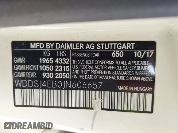 2018 Mercedes-Benz CLA 250 z VIN WDDSJ4EB0JN606657, wystawiony jako IAAI lot #42440570 z przebiegiem 123 978 mil mil oraz . Historia ofert i sprzedaży dostępna na DreamBid. Obrazek 9.