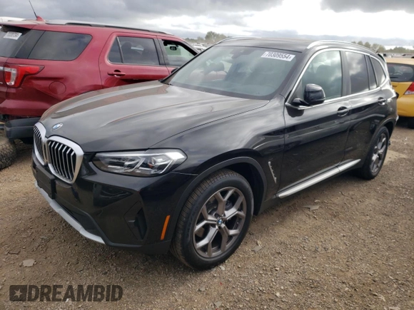 2023 BMW X3 xDrive30i with VIN 5UX53DP00P9S48442, listed as a Copart auction lot 70309554 with 0 mi miles and Salvage Title. Bid and sale history available at carsss.com. Image 1.