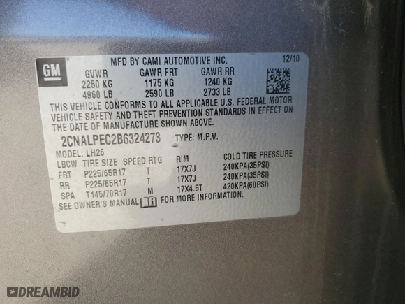 2011 Chevrolet Equinox LT w/2LT with VIN 2CNALPEC2B6324273, listed as a Copart auction lot 47229575 with 0 mi miles and Salvage Title. Bid and sale history available at carsss.com. Image 14.