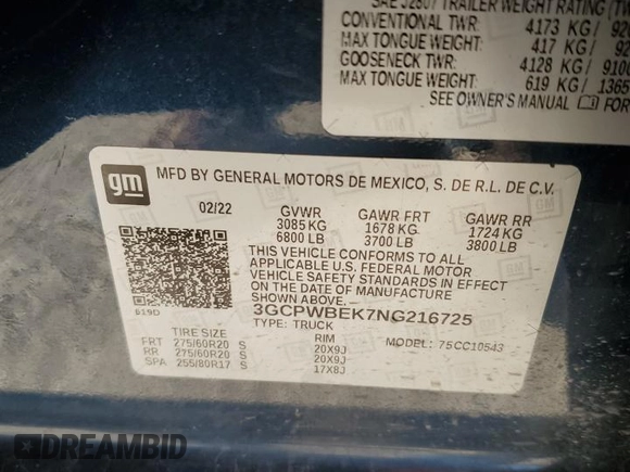 2022 Chevrolet Silverado 1500 Custom with VIN 3GCPWBEK7NG216725, listed as a Copart auction lot 42223865 with 27,106 mi miles and Salvage Title. Bid and sale history available at DreamBid. Image 13.