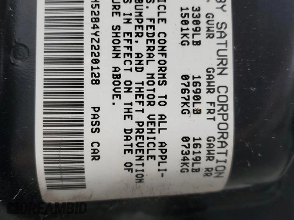 2000 Saturn SL with VIN 1G8ZH5284YZ220128, listed as a Copart auction lot 73846764 with 134,478 mi miles and Non Repairable. Bid and sale history available at carsss.com. Image 13.